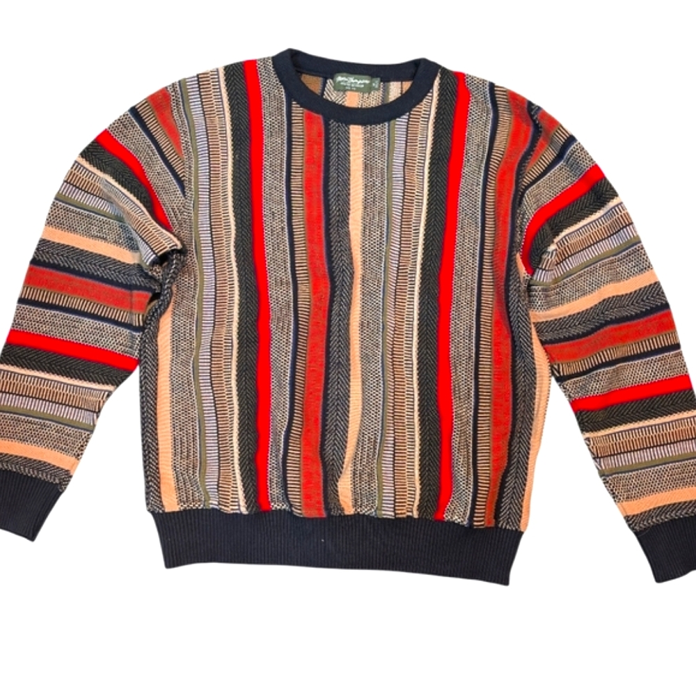 Norm Thompson Men's Striped Crewneck Sweater - Black, Red, Brown... Size Medium